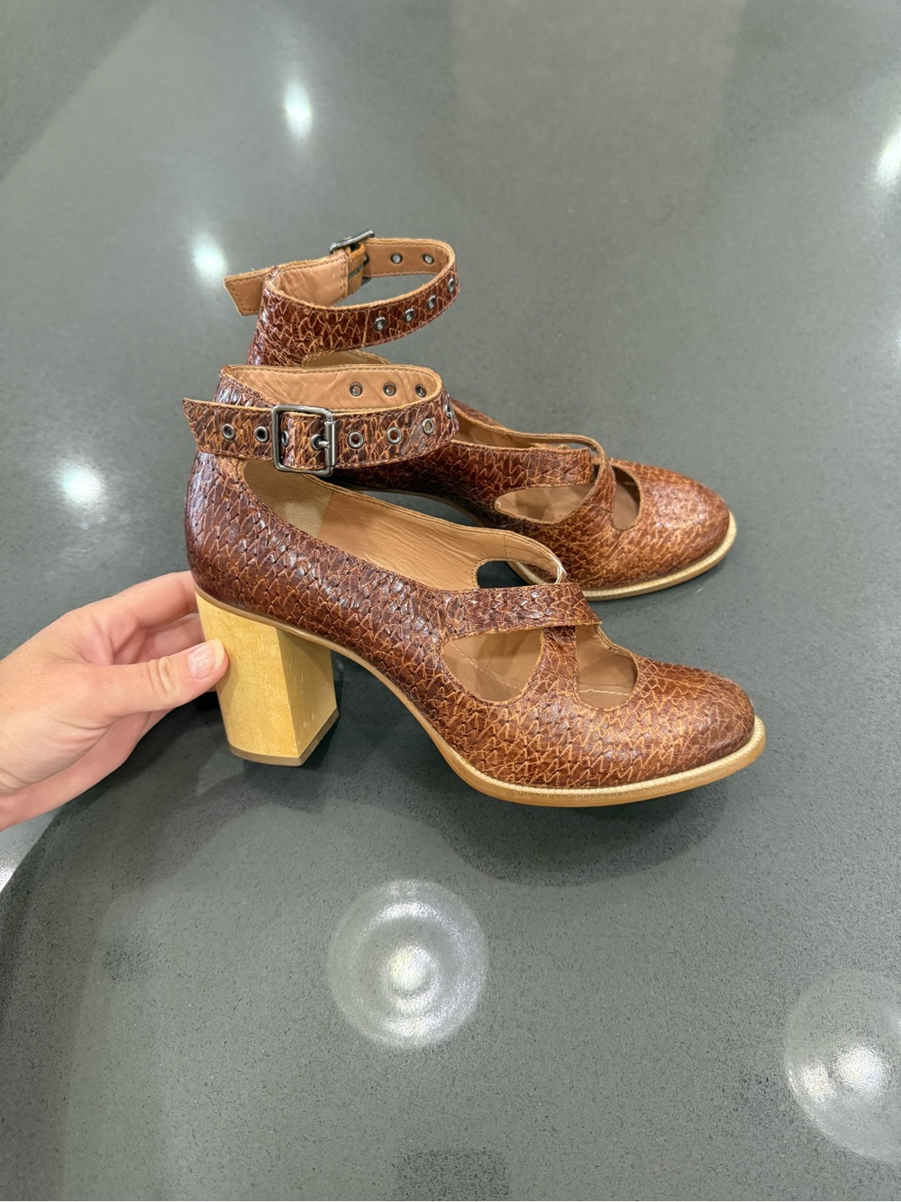 Schuler and Sons Anthropology Brown Leather Block Heel Mary Jane